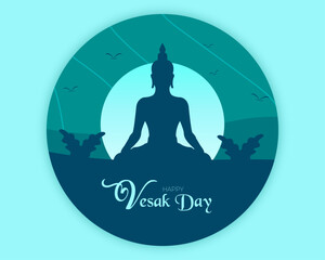 Happy Vesak Day Flat Illustration With Buddha Silhouette