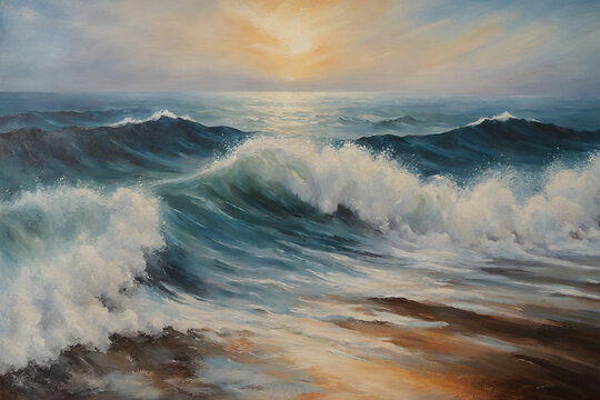 Oil painting of the sea on canvas