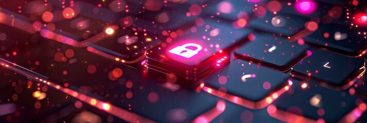 Cybersecurity concept with laptop and lock icon. A visually captivating illustration showcasing a laptop with a glowing lock symbol signifying cybersecurity, set against a futuristic digital backdrop