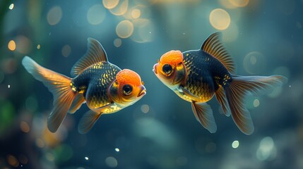 Fototapeta premium Two electric blue fish swimming together in an aquarium