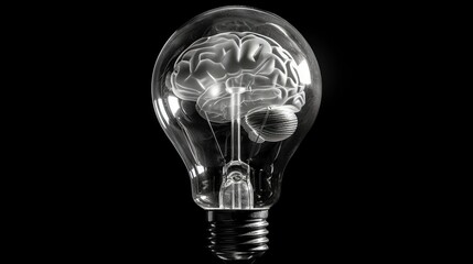 Innovation: A lightbulb with a filament shaped like a brain