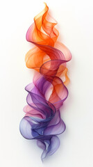 symmetrical flowing straight orange and purple gradient colored glass stream effect against white background
