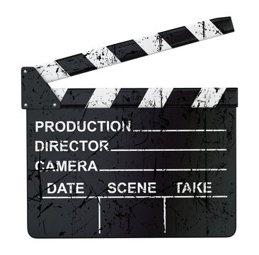 Film slate or Flying clapperboard, grunge texture clapperboard, Movie industry, Cinema and movie. png isolated transparent background.