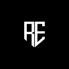 RE letter logo design with black background in illustrator. Vector logo, calligraphy designs for logo, Poster, Invitation, etc.