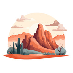 felsige Wüstenlandschaft mit Kaktus vektor Illustration  - obrazy, fototapety, plakaty