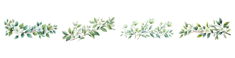 Coneflowerbranches with green leaves watercolor illustration. Flat vector illustration isolated on...
