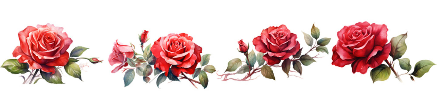 red rose, beautiful flower on an isolated white background, watercolor vector illustration, botanical painting