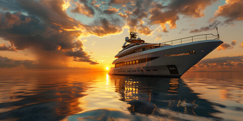 luxury yacht in the ocean at sunset 