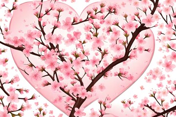 cherry blossoms in a heart shape on white background
