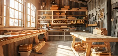 Spacious Woodworking Workshop with Natural Light.