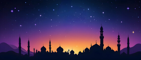 Naklejka premium Ramadan Kareem background with Dramatic Night Sky, Banner Religions Symbolic of Islamic or Muslim for Eid Mubarak, Eid al fitr