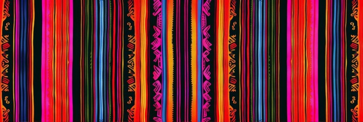 Traditional Mexican serape blanket  pattern background  for Cinco de Mayo holiday party celebration , top view, copy space. Fifth of May celebration concept. Poster, invitation. - obrazy, fototapety, plakaty