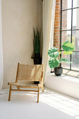 Chic home interior with sunlight and plants