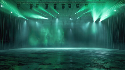 Modern and stylish stage interior with spotlight lighting reflected on glossy surfaces, futuristic...