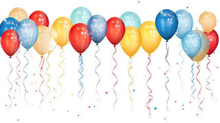 Set of coloful watercolor balloons and confetti isolated on white background for birthday party element design.