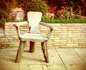 Outdoor with old wooden chair on the floor