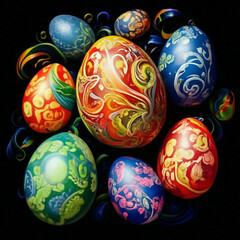 Fototapeta na wymiar Easter eggs painted in the style of Russian folk painting