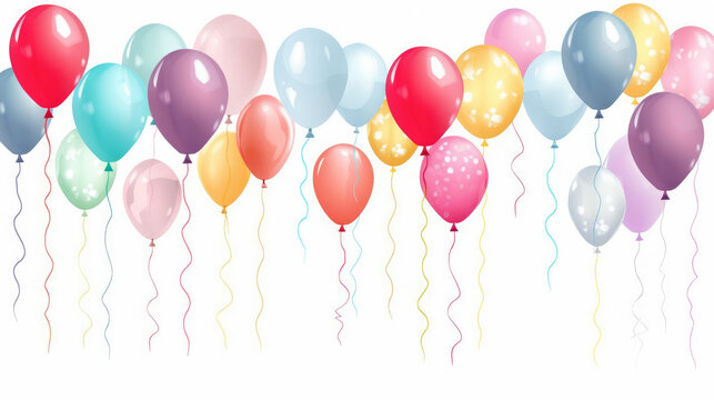 Set of coloful watercolor balloons and confetti isolated on white background for birthday party element design.