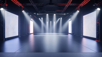 Attractive advertising background for presentation design, magazine covers, corporate identity, objects, products, people and company identities. Empty stage with spotlights and screens.