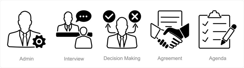 A set of 5 Meeting icons as admin, interview, decision making - obrazy, fototapety, plakaty