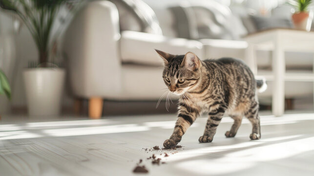 The cat has stained the floor in the room.