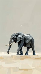 Fototapeta premium Artistic elephant with intricate textures on body. A beautifully textured elephant walks elegantly in this artistic portrayal, with a world map subtly layered over its body suggesting a global theme