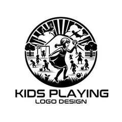 Kids Playing Vector Logo Design