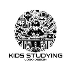 Obraz premium Kids Studying Vector Logo Design