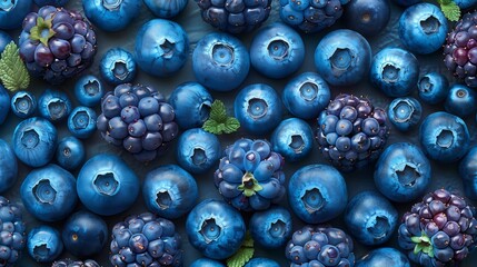 Aqua and electric blue berries seedless, natural, and fresh on the table
