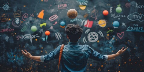 Student Balancing the Diverse Subjects of Learning,Juggling Symbols of Academic Pursuits with Focus and Creativity