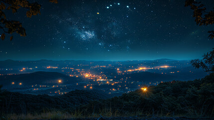 Naklejka premium Urban Night Photography: Stars Over the Metropolis