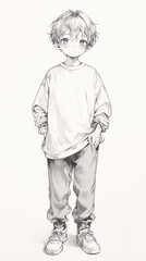 Standing full body figure character line drawing child