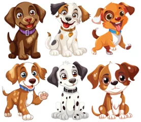 Schilderijen op glas Six cute vector puppies with playful expressions. © GraphicsRF