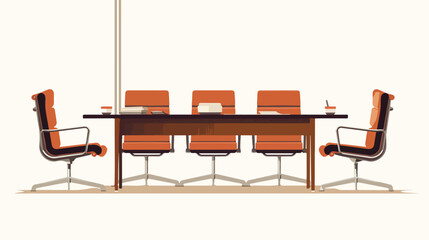 Conference table and office chair scene flat vector