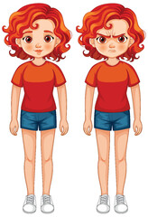 Vector art of girl showing contrasting emotions