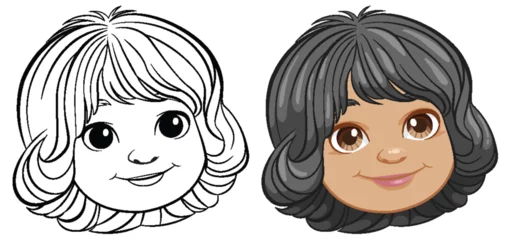 Deurstickers Two cartoon girl faces with different hairstyles. © GraphicsRF