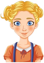 Foto auf Alu-Dibond Kinder Bright-eyed girl with blonde pigtails illustration