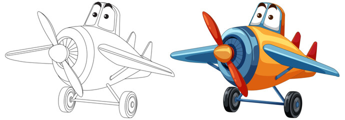 Vector illustration of a cheerful cartoon airplane