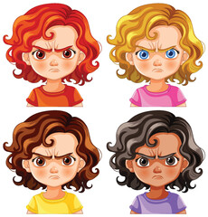 Four cartoon kids showing various angry expressions.