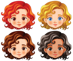 Four cartoon kids with different hair and skin tones.