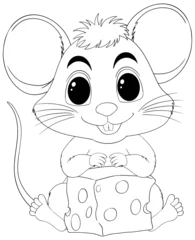 Selbstklebende Fototapete Kinder Adorable cartoon mouse holding a block of cheese