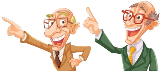 Foto op Canvas Two animated elderly men pointing and smiling. © GraphicsRF