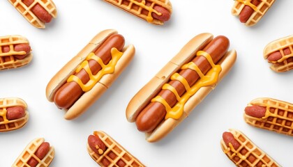 hotdog and hotdog cheese in waffle stick on white background