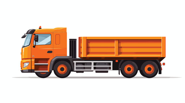 Construction orange truck side view isolated on white background