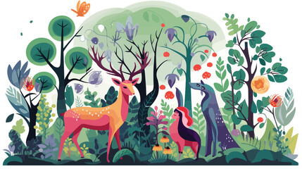 An enchanted forest with mystical creatures