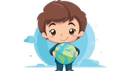 Obraz na płótnie Canvas Cute boy hold the earth kawaii cartoon for earth day