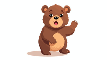 Cute brown bear waving hand flat vector 