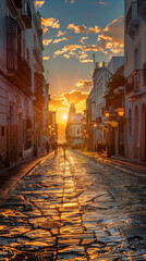 Fototapeta na wymiar Night in the Italian town: A charming alley lined with old houses and cobblestone streets, illuminated by the soft glow of streetlights, showcasing the beautiful architecture and quiet serenity of the