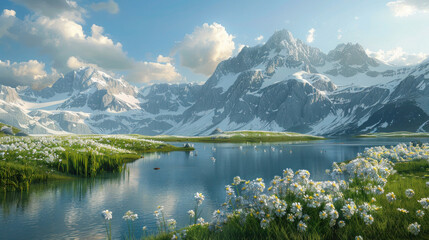 Mountain Lake Reflection Amidst Alpine Scenery