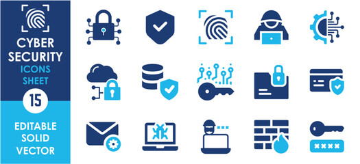Cyber security icon set. Data protection symbol. Secured network icon collection. Flat vector icons.
